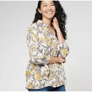 Susan Graver QVC Woven Jacquard A-Line Shirt Women's Floral Button Up Size 3X